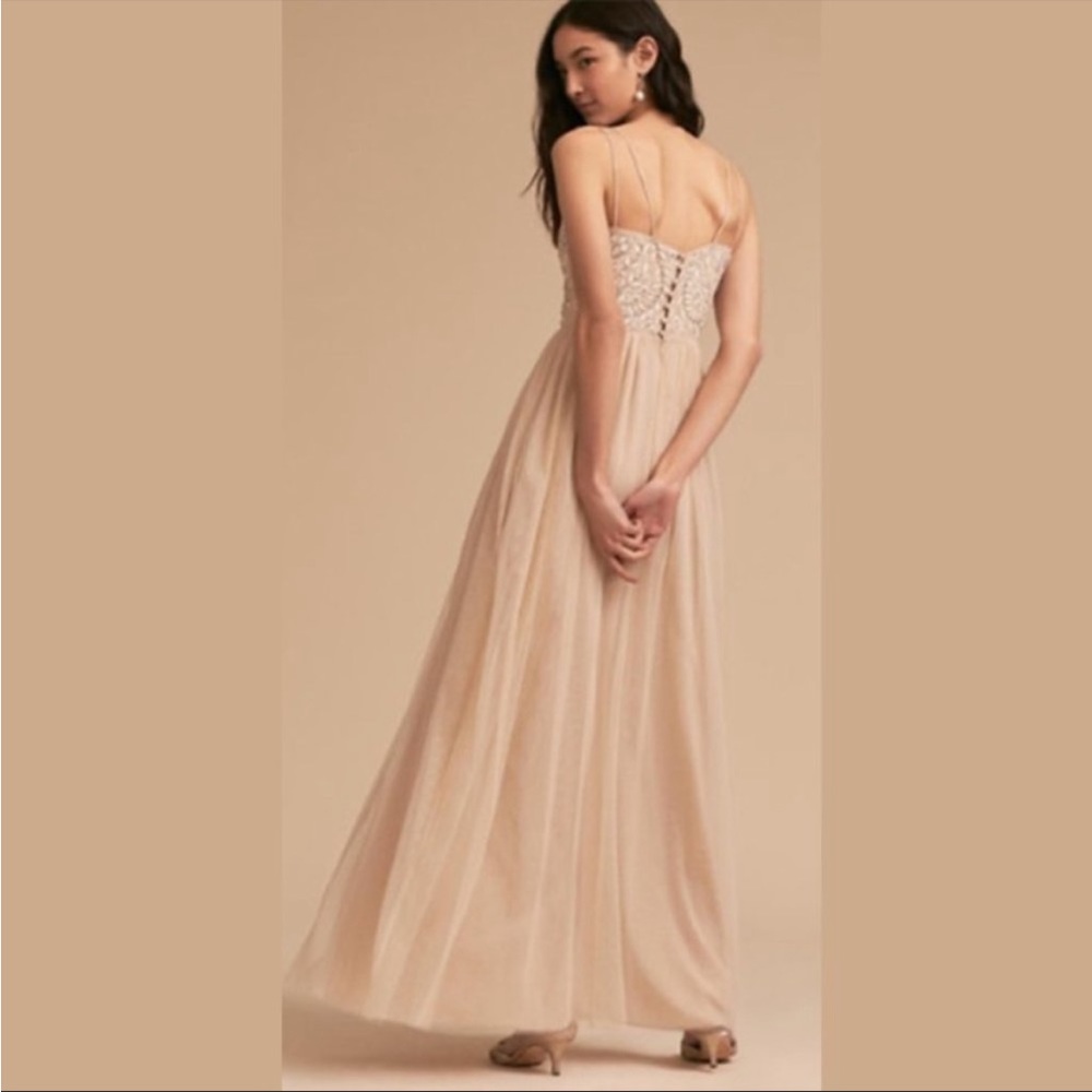 Anthropologie BHLDN Champagne Elowen Beaded Maxi Dress Gown 8 - Picture 3 of 6